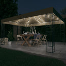 pavillon med LED-lyskæder 3x4 m stof gråbrun