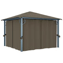 pavillon med gardin + LED-lyskæde 300x300 cm aluminium gråbrun