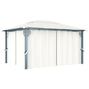 pavillon med gardin + LED-lyskæder 400x300 cm aluminium creme