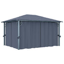 pavillon med gardin + LED-lyskæder 400x300 cm aluminium grå