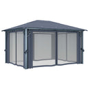 pavillon med gardin + LED-lyskæder 400x300 cm aluminium grå