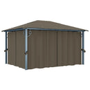 pavillon med gardin + LED-lyskæde 400x300 cm aluminium gråbrun