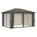 pavillon med gardin + LED-lyskæde 400x300 cm aluminium gråbrun