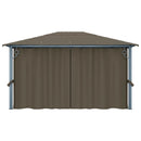 pavillon med gardin + LED-lyskæde 400x300 cm aluminium gråbrun