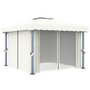 pavillon med gardin og LED-lyskæder 3x3 m cremefarvet