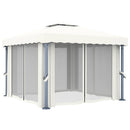 pavillon med gardin og LED-lyskæder 3x3 m cremefarvet