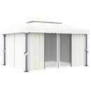 pavillon med gardin og LED-lyskæder 4x3 m cremefarvet