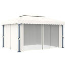 pavillon med gardin og LED-lyskæder 4x3 m cremefarvet