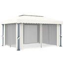 pavillon med gardin og LED-lyskæder 4x3 m cremefarvet