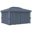 pavillon med gardin og LED-lyskæder 4x3 m antracitgrå