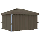 pavillon med gardin og LED-lyskæder 4x3 m gråbrun