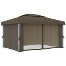 pavillon med gardin og LED-lyskæder 4x3 m gråbrun