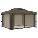 pavillon med gardin og LED-lyskæder 4x3 m gråbrun