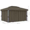 pavillon med gardin og LED-lyskæder 4x3 m gråbrun