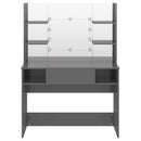 makeupbord med LED-lys 100x40x135 cm MDF blank grå