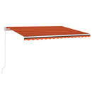 markise m. LED-lys 450x300 cm manuel betjening orange og brun