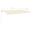 markise m. LED-lys 600x300 cm manuel betjening cremefarvet