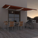 markise m. LED + vindsensor 600x300 cm automatisk orange/brun