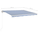 markise m. LED + vindsensor 400x350 cm automatisk blå og hvid