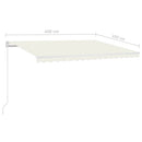 markise m. LED-lys 450x350 cm manuel betjening cremefarvet