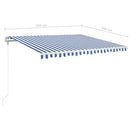 markise m. LED + vindsensor 450x350 cm automatisk blå og hvid