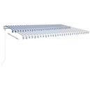 markise m. LED + vindsensor 500x350 cm automatisk blå og hvid
