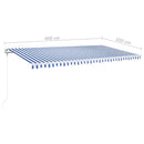 markise m. LED + vindsensor 600x350 cm automatisk blå og hvid