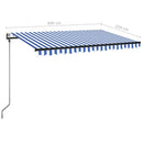 markise m. LED + vindsensor 300x250 cm automatisk blå og hvid