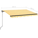 markise m. LED-lys 350x250 cm manuel betjening gul og hvid
