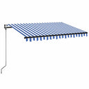 markise m. LED + vindsensor 350x250 cm automatisk blå og hvid