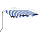 markise m. LED + vindsensor 350x250 cm automatisk blå og hvid