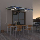 markise m. LED + vindsensor 350x250 cm automatisk blå og hvid