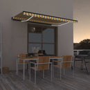 markise m. LED-lys 450x300 cm manuel betjening gul og hvid
