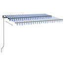 markise m. LED + vindsensor 450x300 cm automatisk blå og hvid
