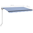 markise m. LED + vindsensor 450x300 cm automatisk blå og hvid