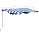 markise m. LED + vindsensor 400x350 cm automatisk blå og hvid