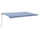 markise m. LED + vindsensor 500x350 cm automatisk blå og hvid