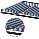 markise m. LED + vindsensor 500x350 cm automatisk blå og hvid