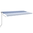 markise m. LED + vindsensor 600x350 cm automatisk blå og hvid