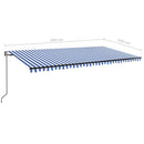 markise m. LED + vindsensor 600x350 cm automatisk blå og hvid