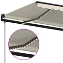 markise m. LED + vindsensor 600x350 cm automatisk cremefarvet