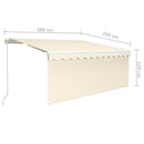 markise m. gardin + LED 3x2,5 m manuel betjening cremefarvet