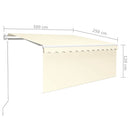 markise m. gardin+LED+vindsensor 3x2,5 m automatisk cremefarvet