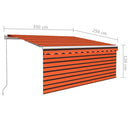 markise m. gardin + LED 3,5x2,5 m manuel betjening orange/brun