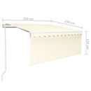 markise m. gardin+LED+vindsensor 3,5x2,5 m auto cremefarvet
