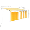 markise m. gardin+LED+vindsensor 3,5x2,5 m auto gul og hvid