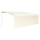 markise m. gardin + LED 4x3 m manuel betjening cremefarvet