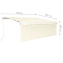 markise m. gardin + LED 4x3 m manuel betjening cremefarvet