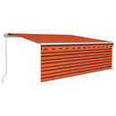 markise m. gardin + LED 4x3 m manuel betjening orange og brun