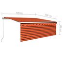 markise m. gardin + LED 4x3 m manuel betjening orange og brun